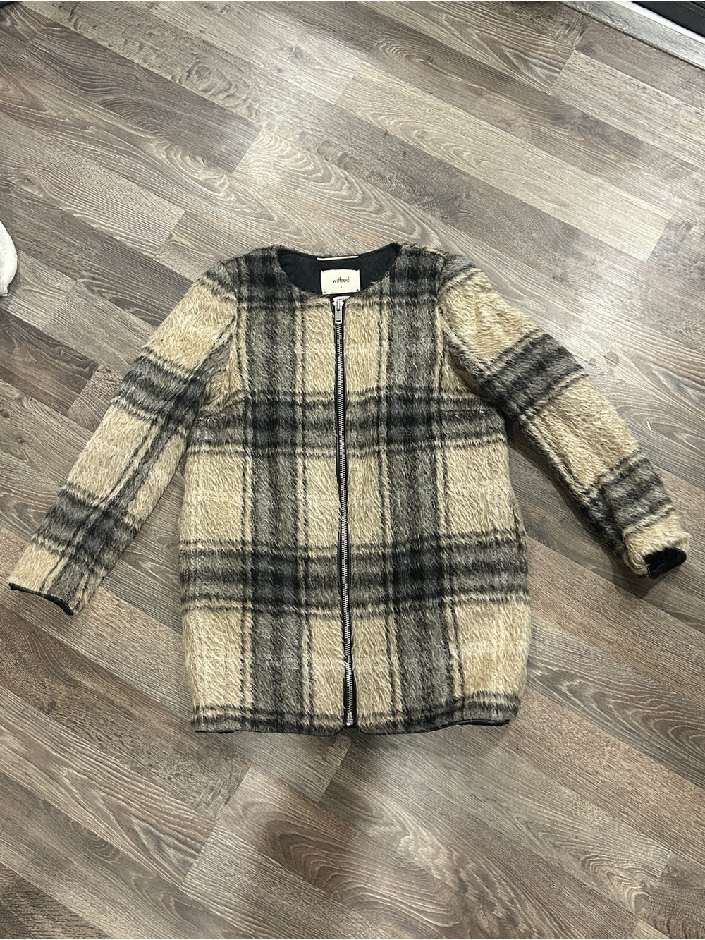 Wilfred Beige and Black Plaid Teddy Jacket - Wool Blend